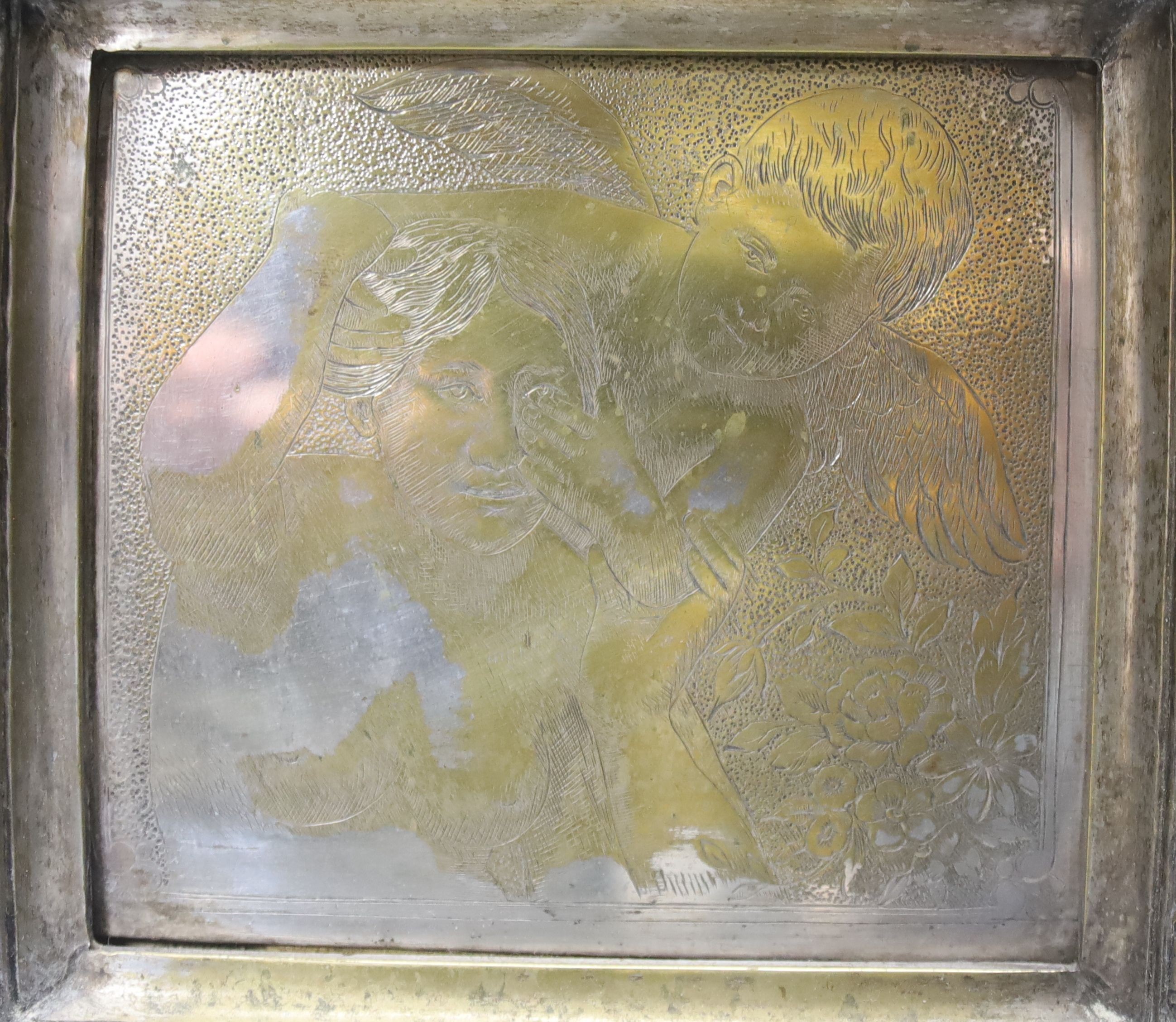 An electroplated model easel and picture 33cm